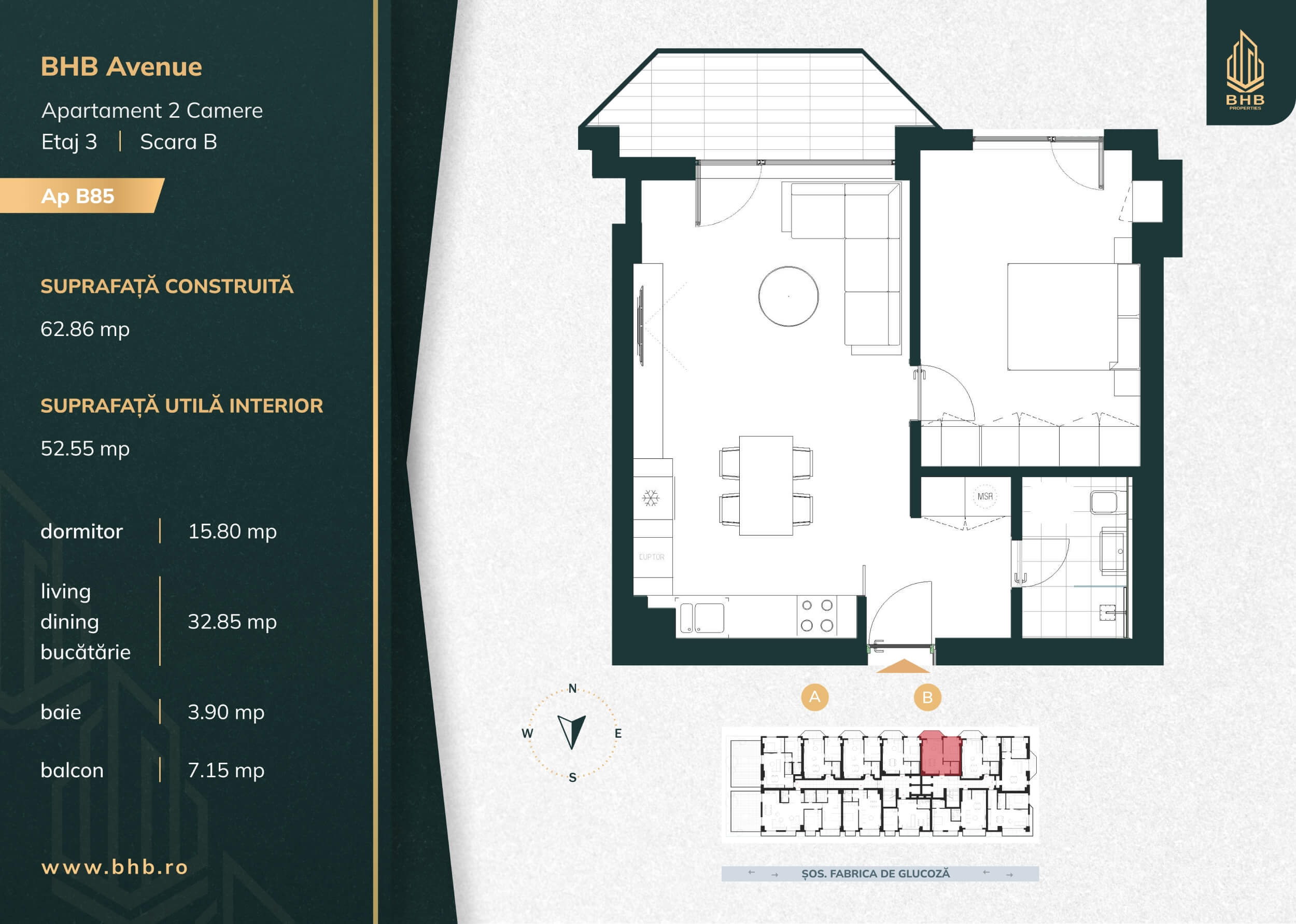 Plan apartament B85 — BHB Avenue